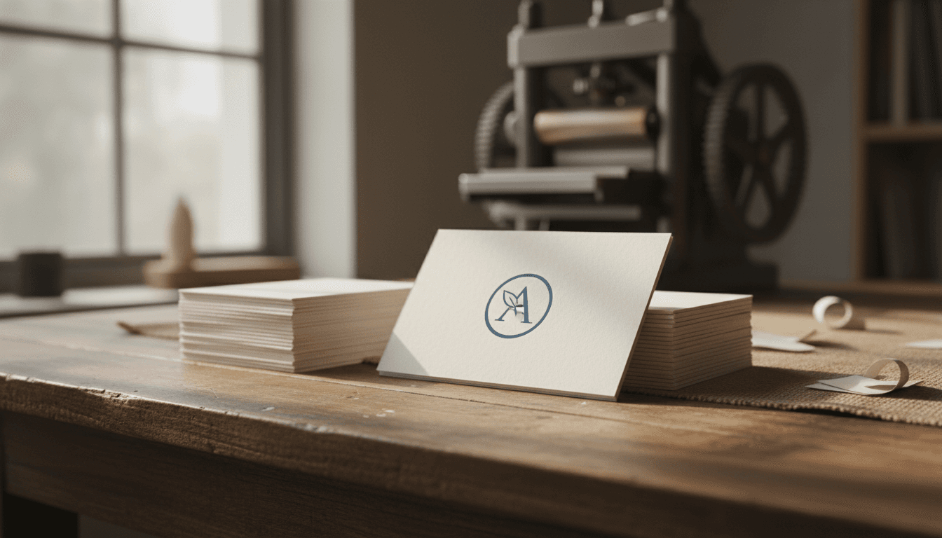Stack of freshly printed business cards on a wooden table in a print shop in Lagos