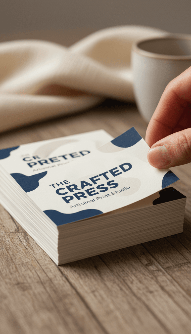 Stack of thick business cards with a finger flipping the top card